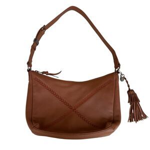 The Sak Collective Kyetra Leather Shoulder Bag Purse Brown Hobo Embroidered Tan